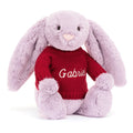 Bashful Lilac Bunny with Personalized Red Jumper