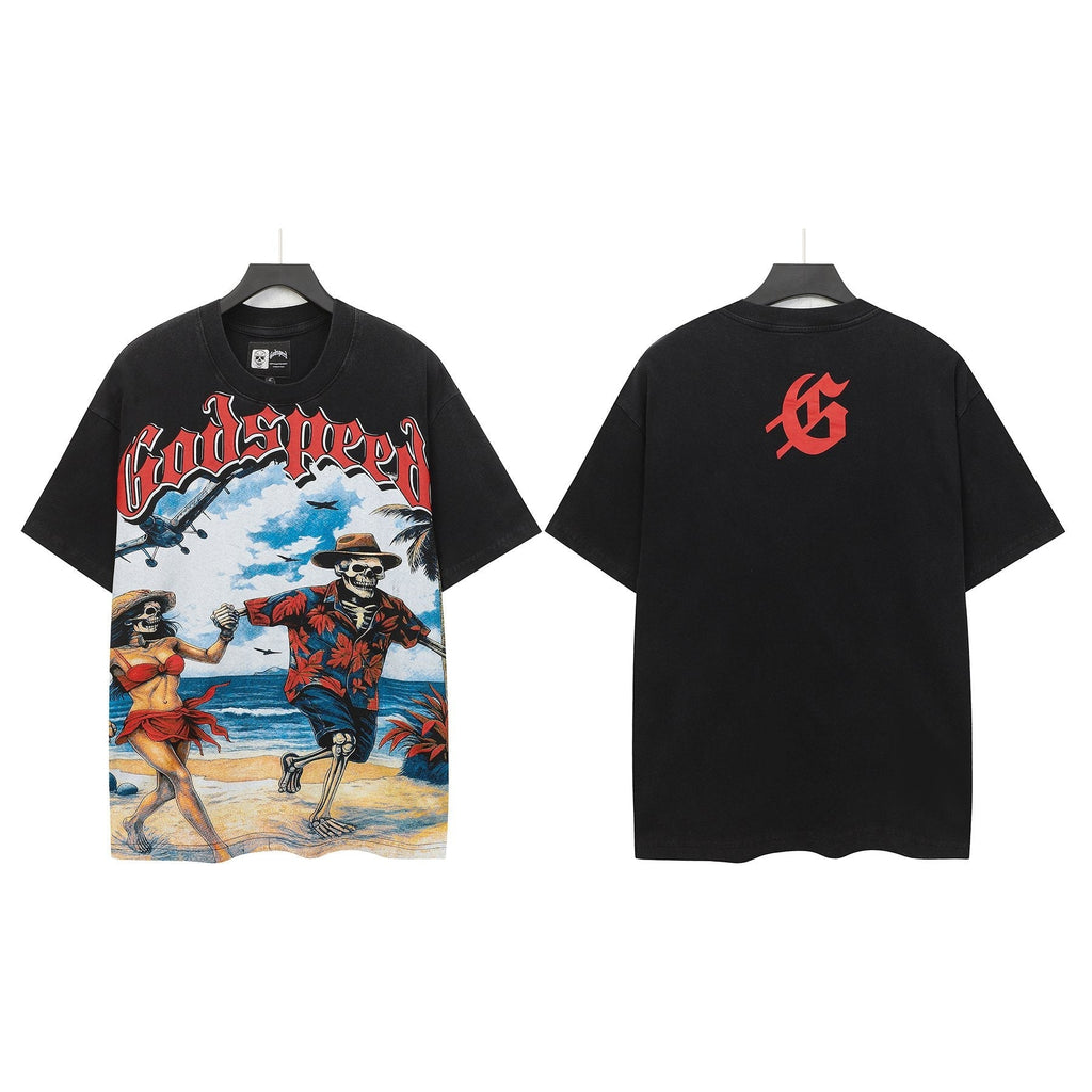 Godspeed Beach Skeleton Graphic T-Shirt