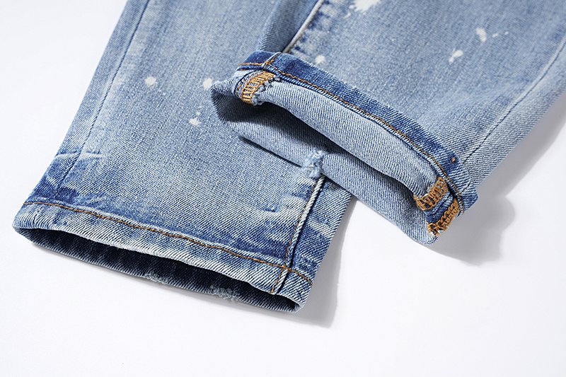 Purple Brand Light Blue Distressed Paint-Splatter Jeans