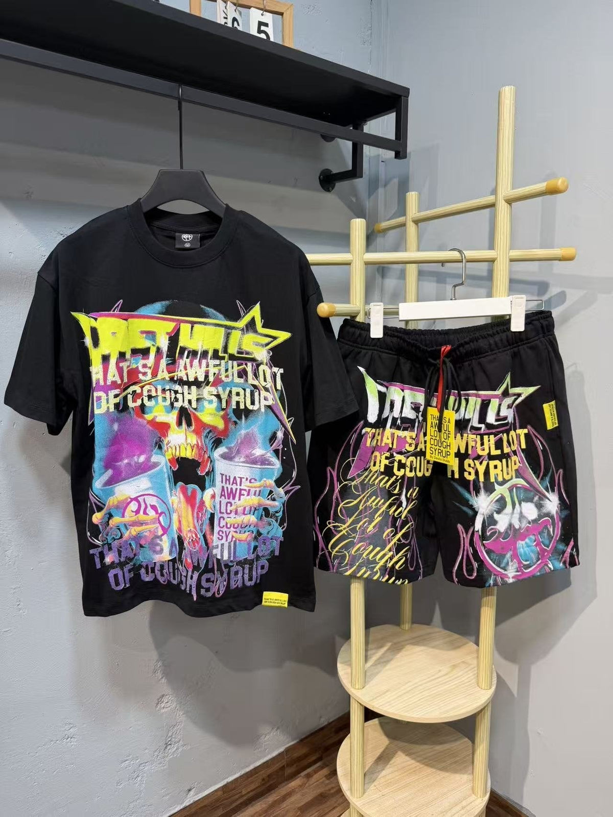 THAT'S A AWFUL LOT OF COUGH SYRUP Statement Graphic Short-Sleeve Set