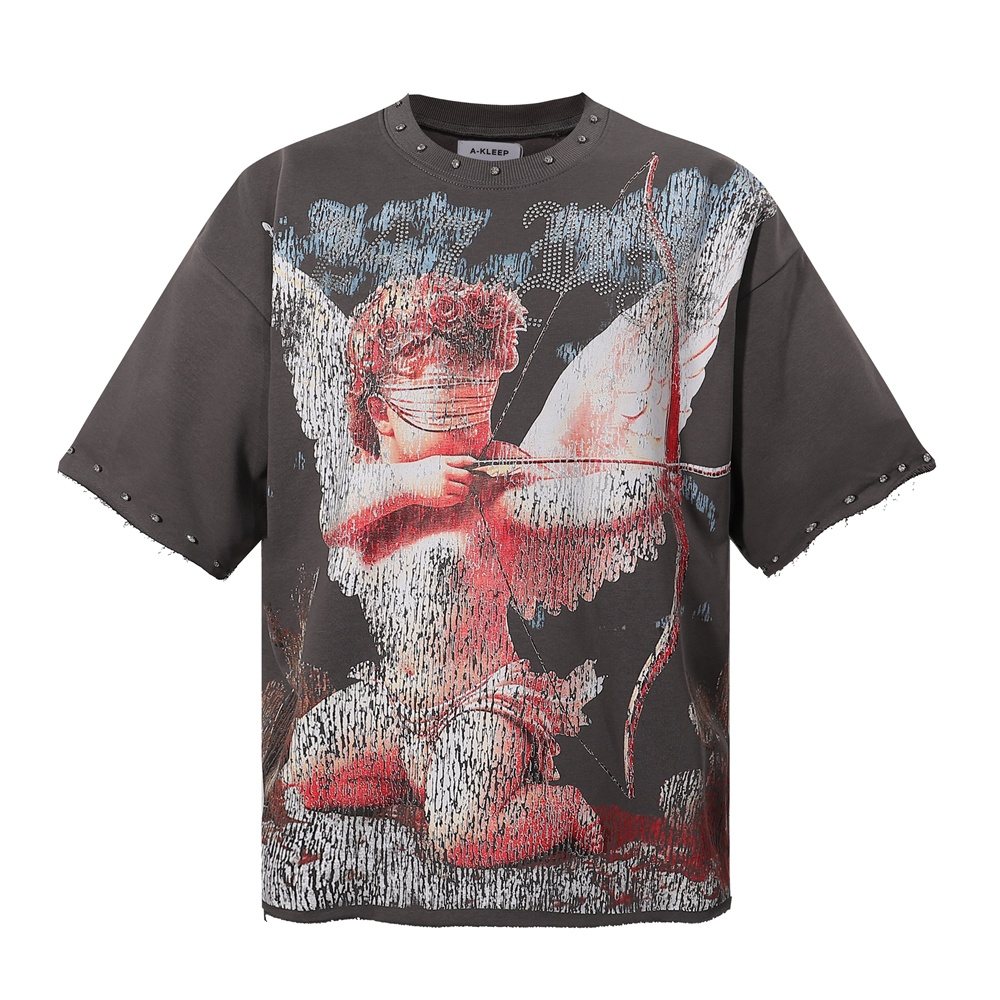 KLEEP Cherub Studded Trim Graphic T-Shirt