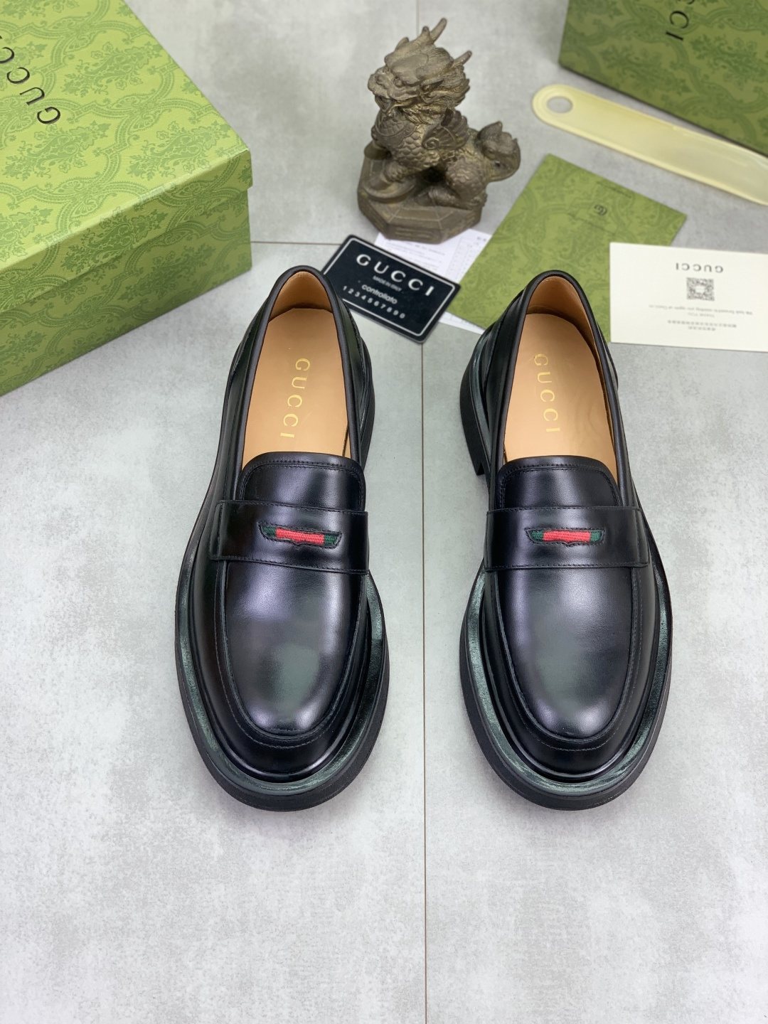 Gucci Black Loafers with Red and Green Accent