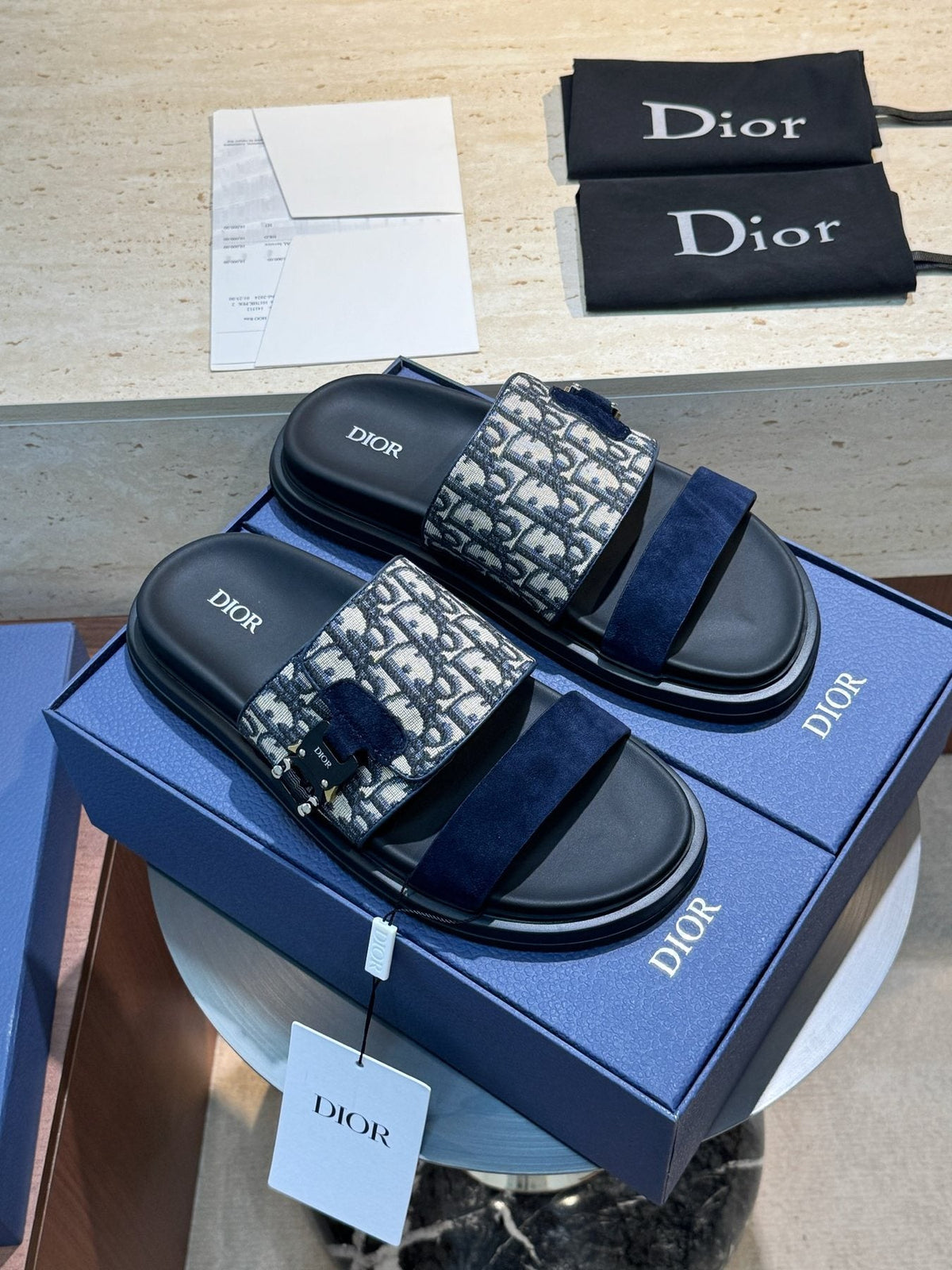 Dior Men's Aqua Monogram Slide Sandals