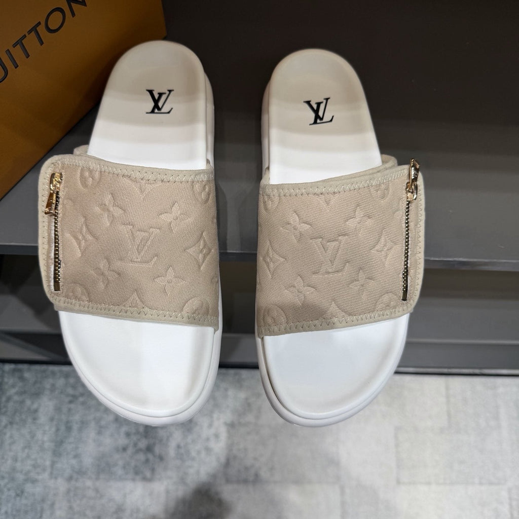 Louis Vuitton Embossed Zip Slide Sandals