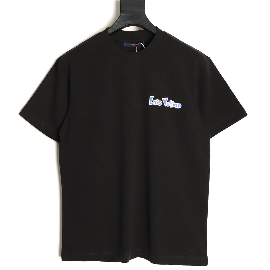 Louis Vuitton Blue-and-White Graffiti Logo T-Shirt - Black
